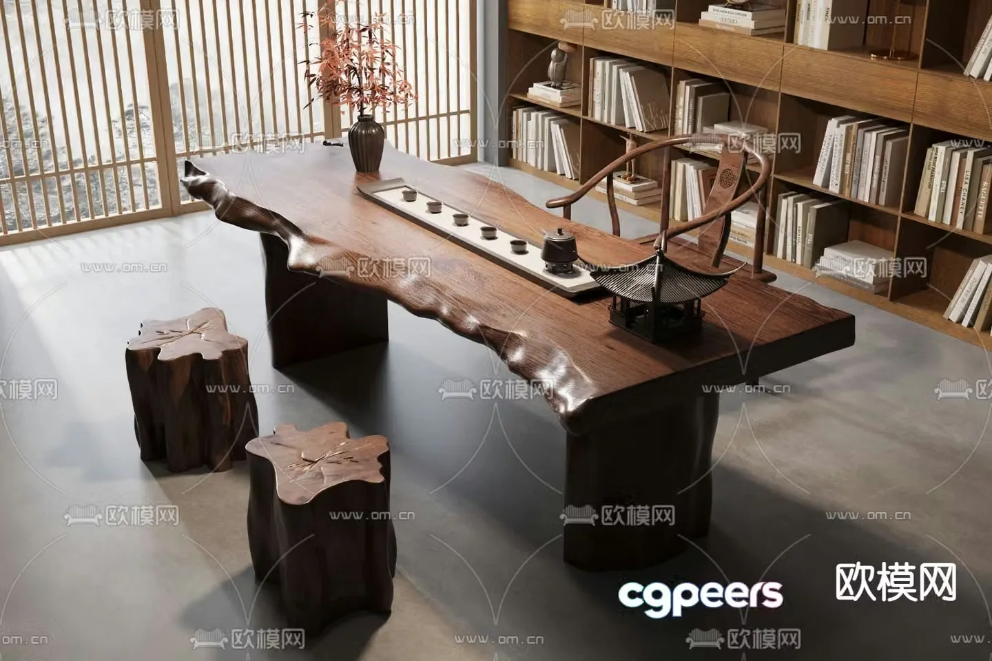 New Chinese-style tea table and chairs tea set 3D model