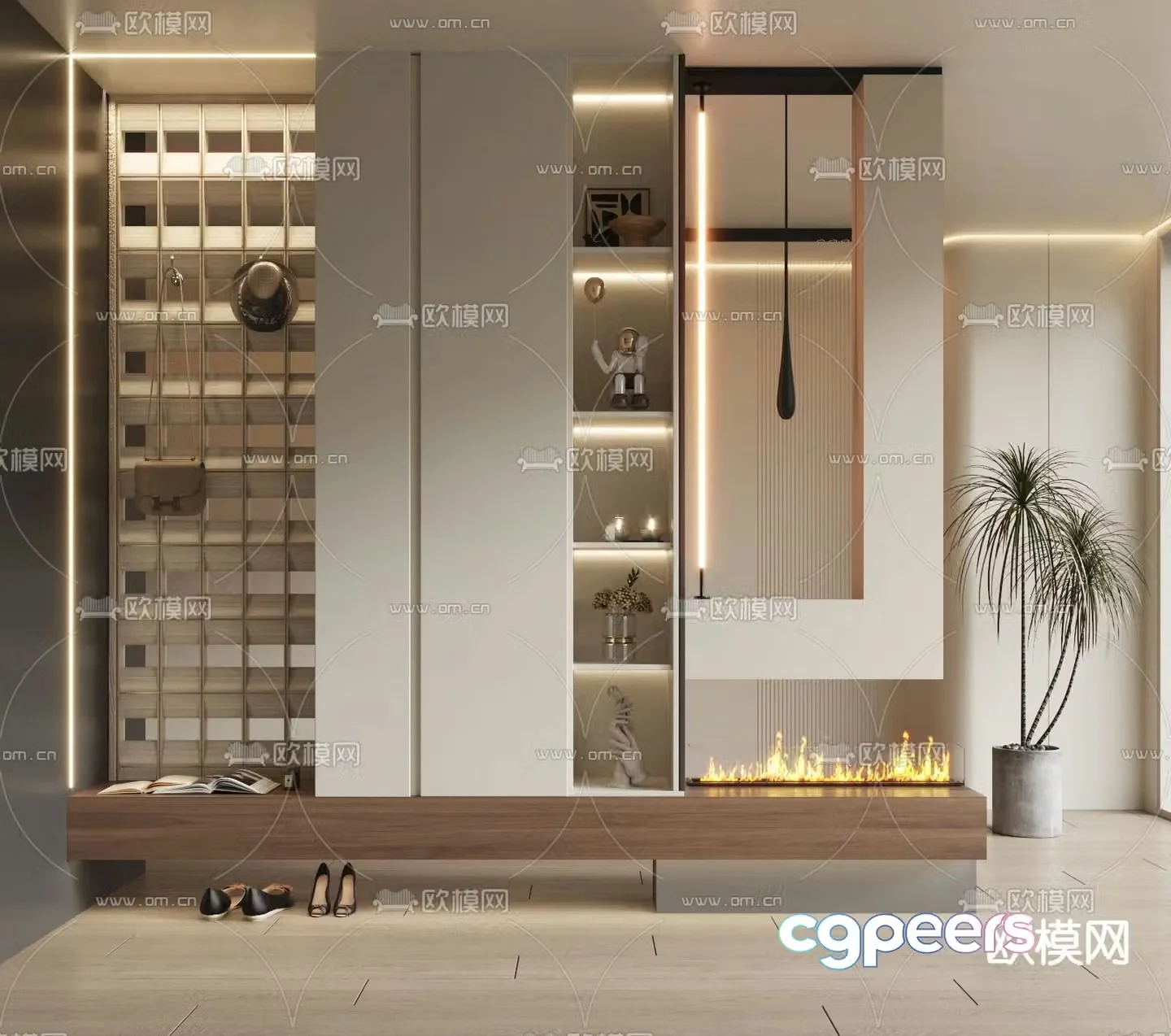Entrance shoe cabinet aisle corridor foyer 3D model