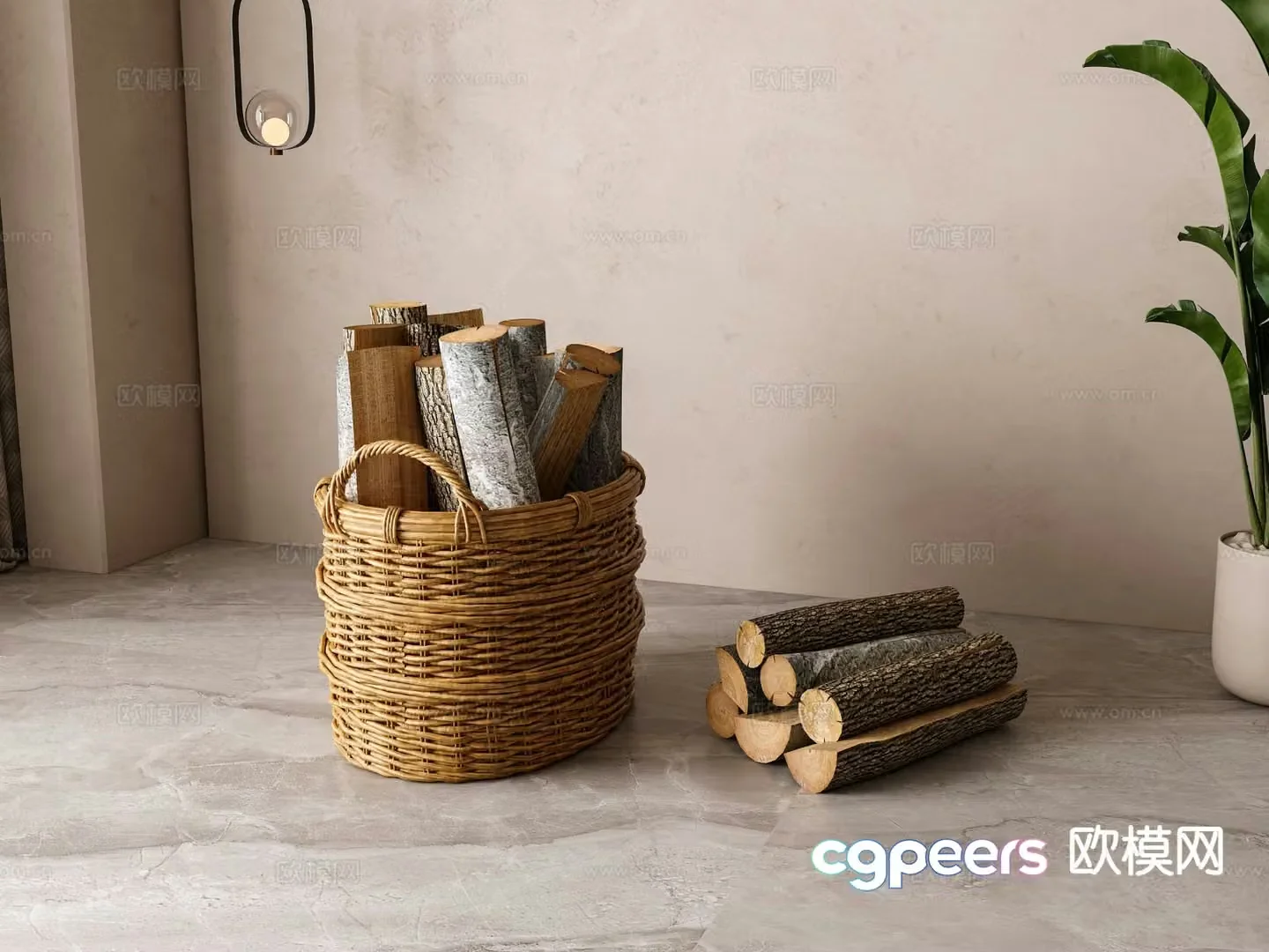 nordic wood firewood block basket 3d model