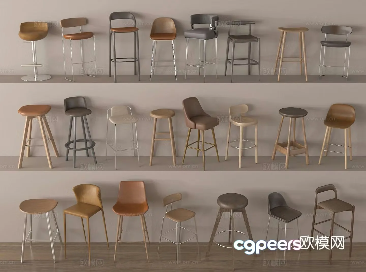 Nordic bar stool bar stool high stool 3d model