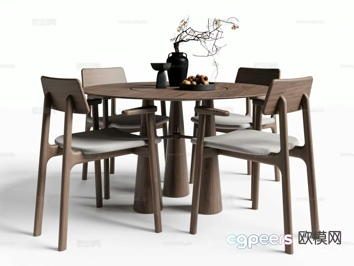 New Chinese style round dining table and chairs 3d model