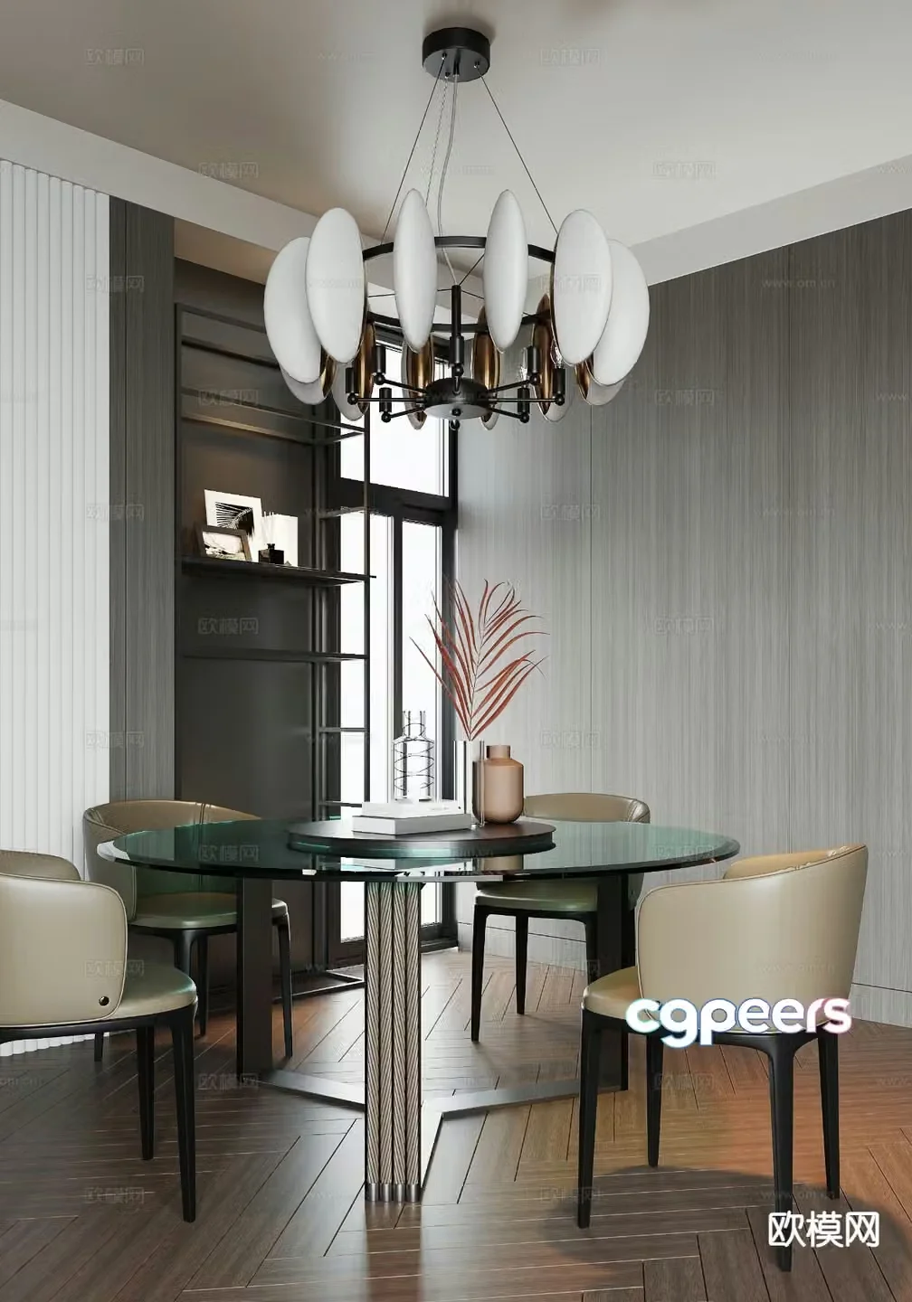 Modern round dining table and chairs 3d model
