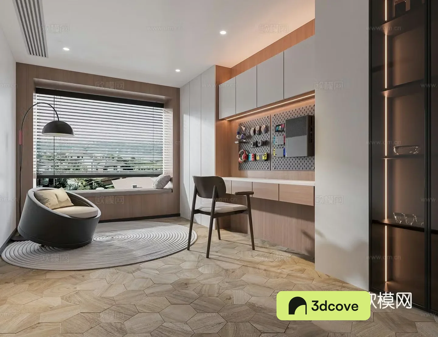 Modern study room without lamp entrance cabinet bookcase combination desk combination jewelry placement