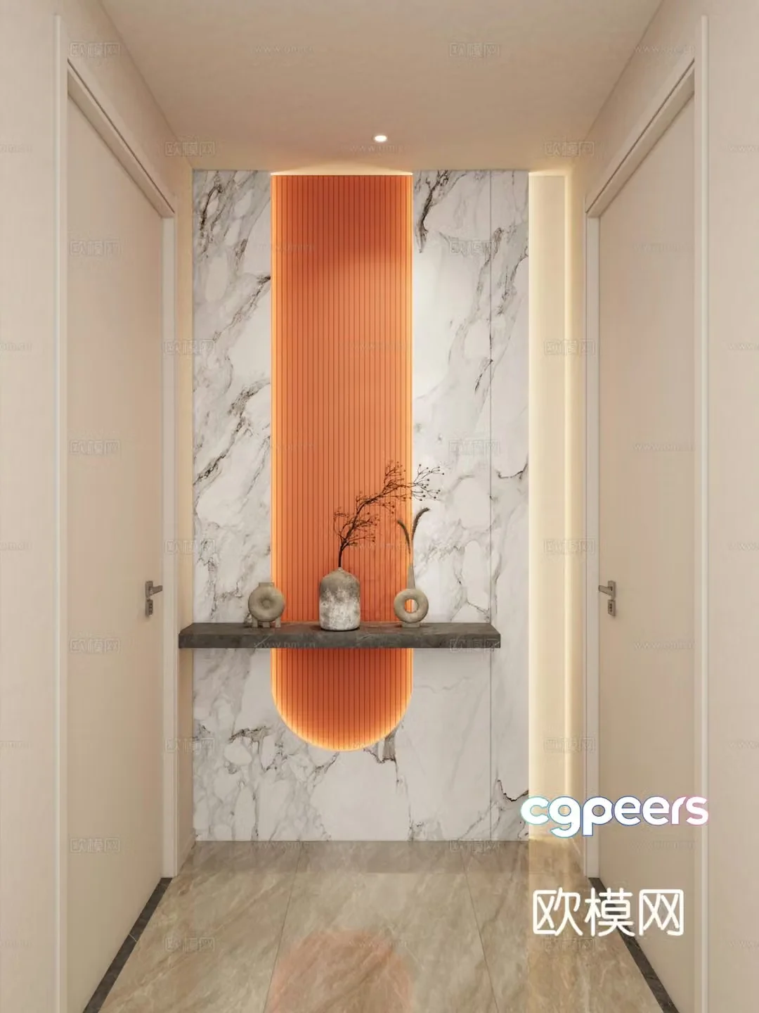 Cream style entrance aisle facing wall 3D model