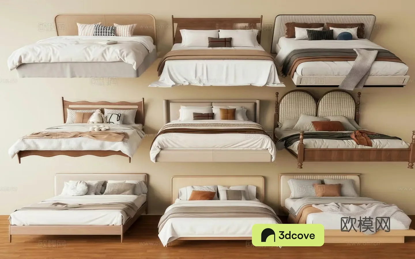 Middle style double bed wooden bed leather bed cloth bed 3d model