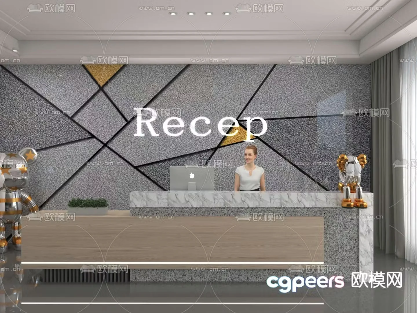 Modern front desk reception desk service desk 3d model