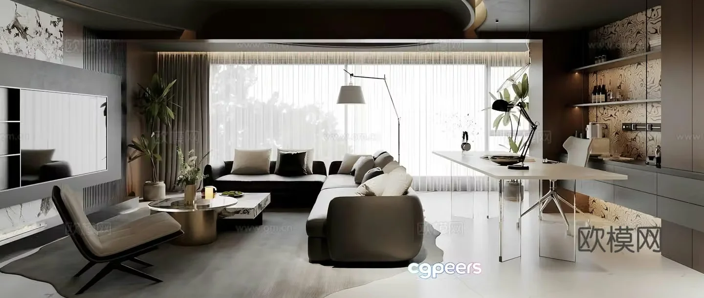 Modern Italian home living room Light luxury Italian living room High-end gray living room Sofa coffee table combination 3D model