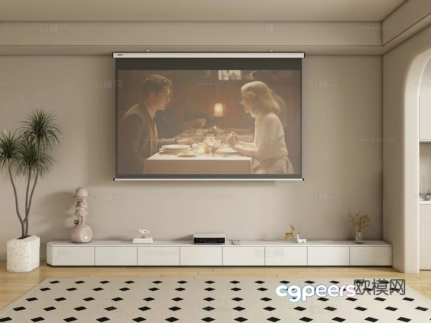TV background wall projection curtain 3d model