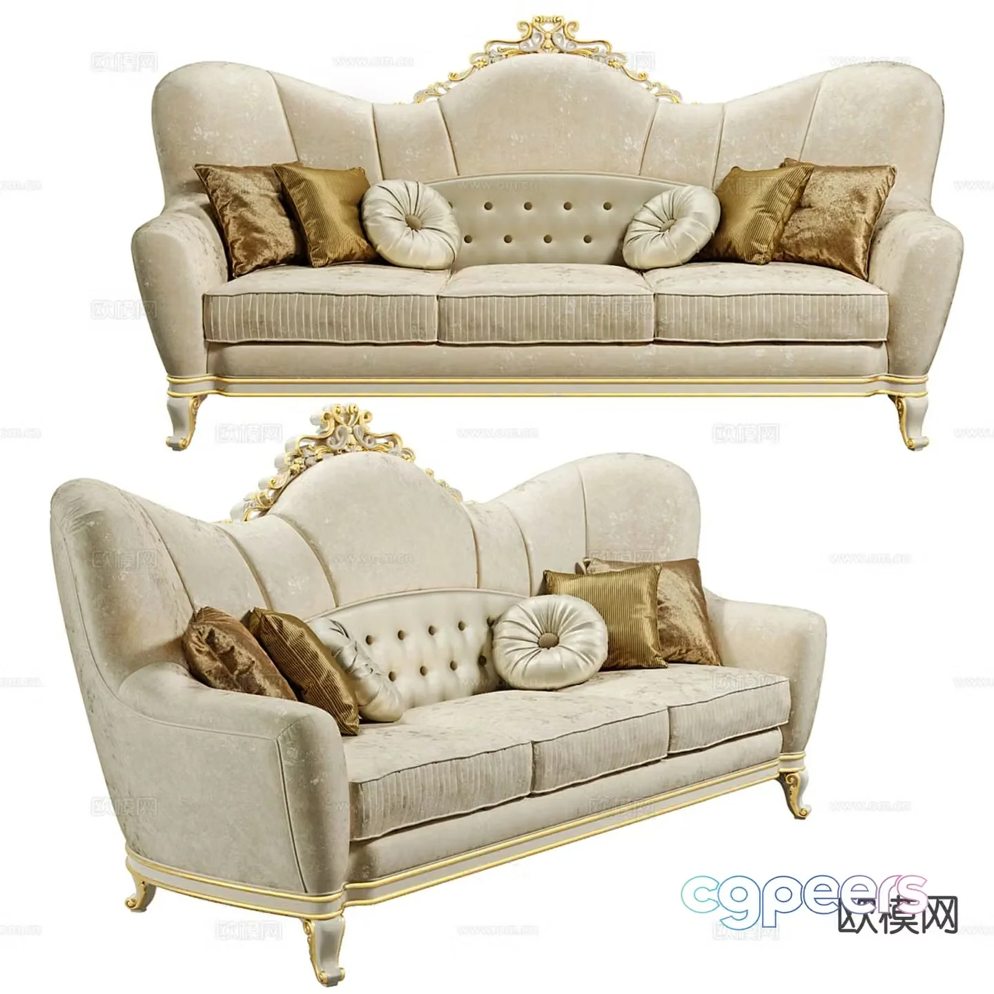 European three-person sofa 3D model