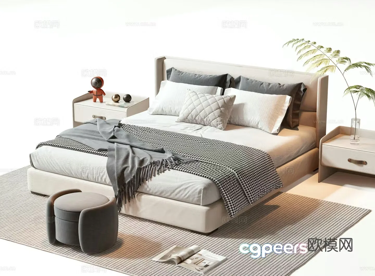 Modern double bed 3d model