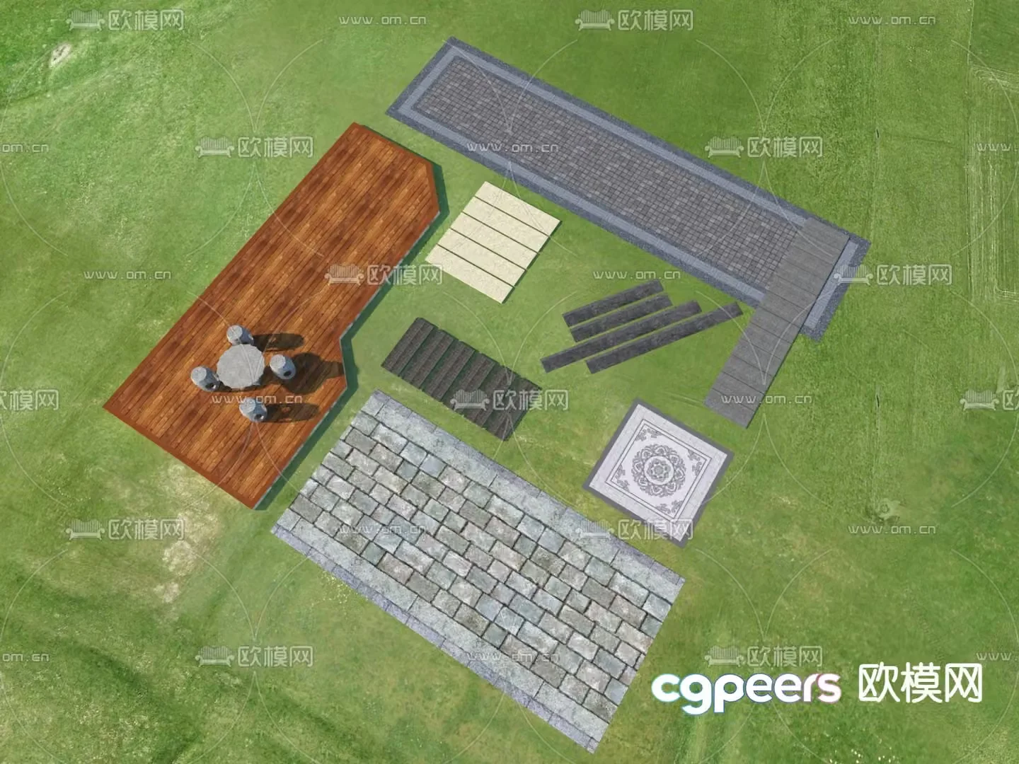 Modern landscape garden road park steps 3d model