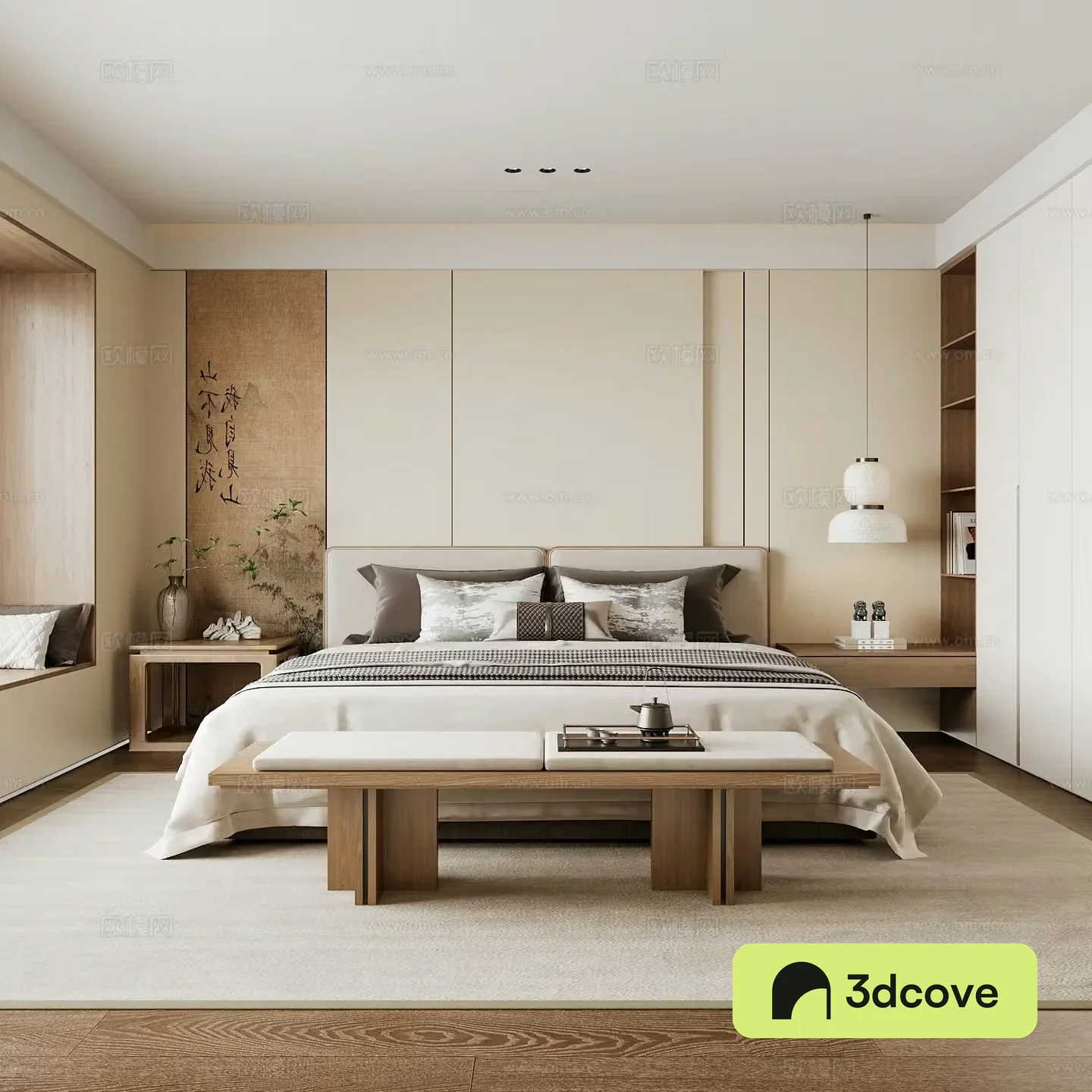 New Chinese style home bedroom Song family aesthetic bedroom Song style bedroom New Chinese style double bed