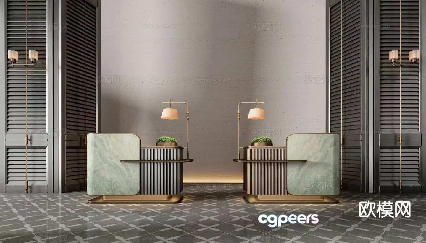 Hotel front desk reception desk service desk 3d model