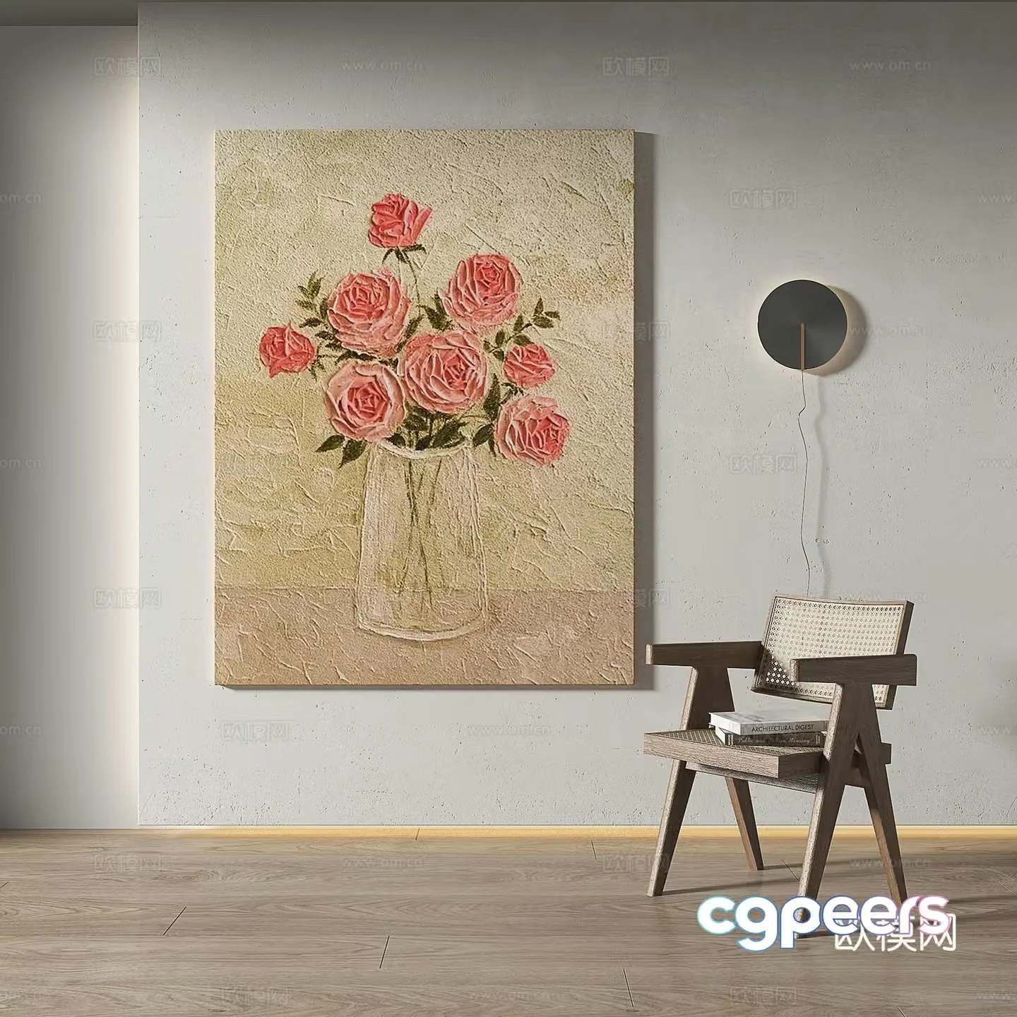 Modern medieval retro light luxury wasabi three-dimensional texture simple abstract decorative painting 3d model