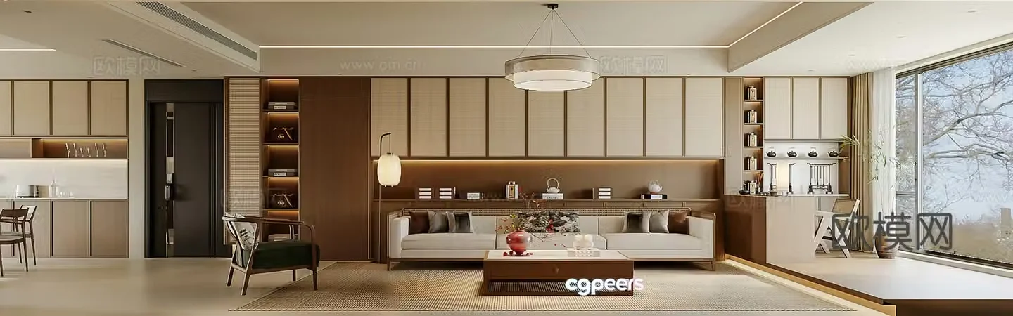 Song style living restaurant Song style aesthetics New Chinese style living restaurant Zen 3D model
