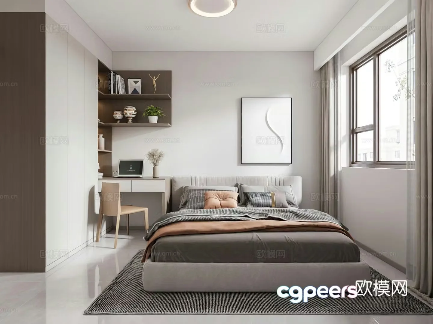Modern bedroom desk bookcase 3d model