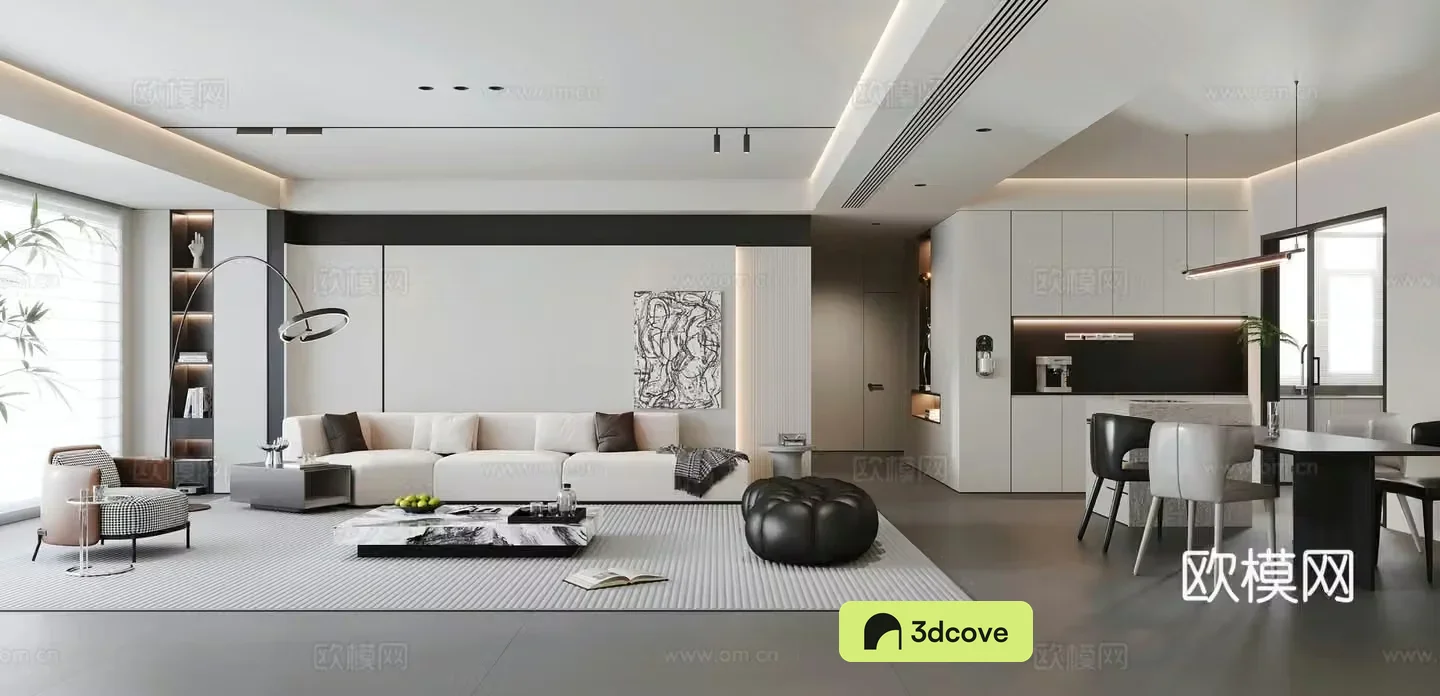Modern living and dining room combination sofa dining bar sideboard sofa background restaurant chandeliers