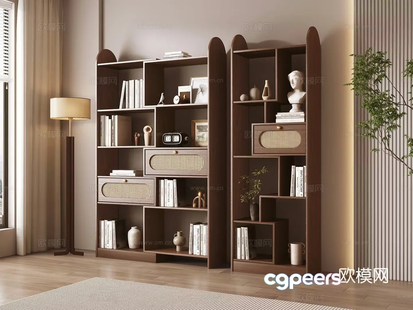 Middle style storage shelf bookshelf storage cabinet 3d model