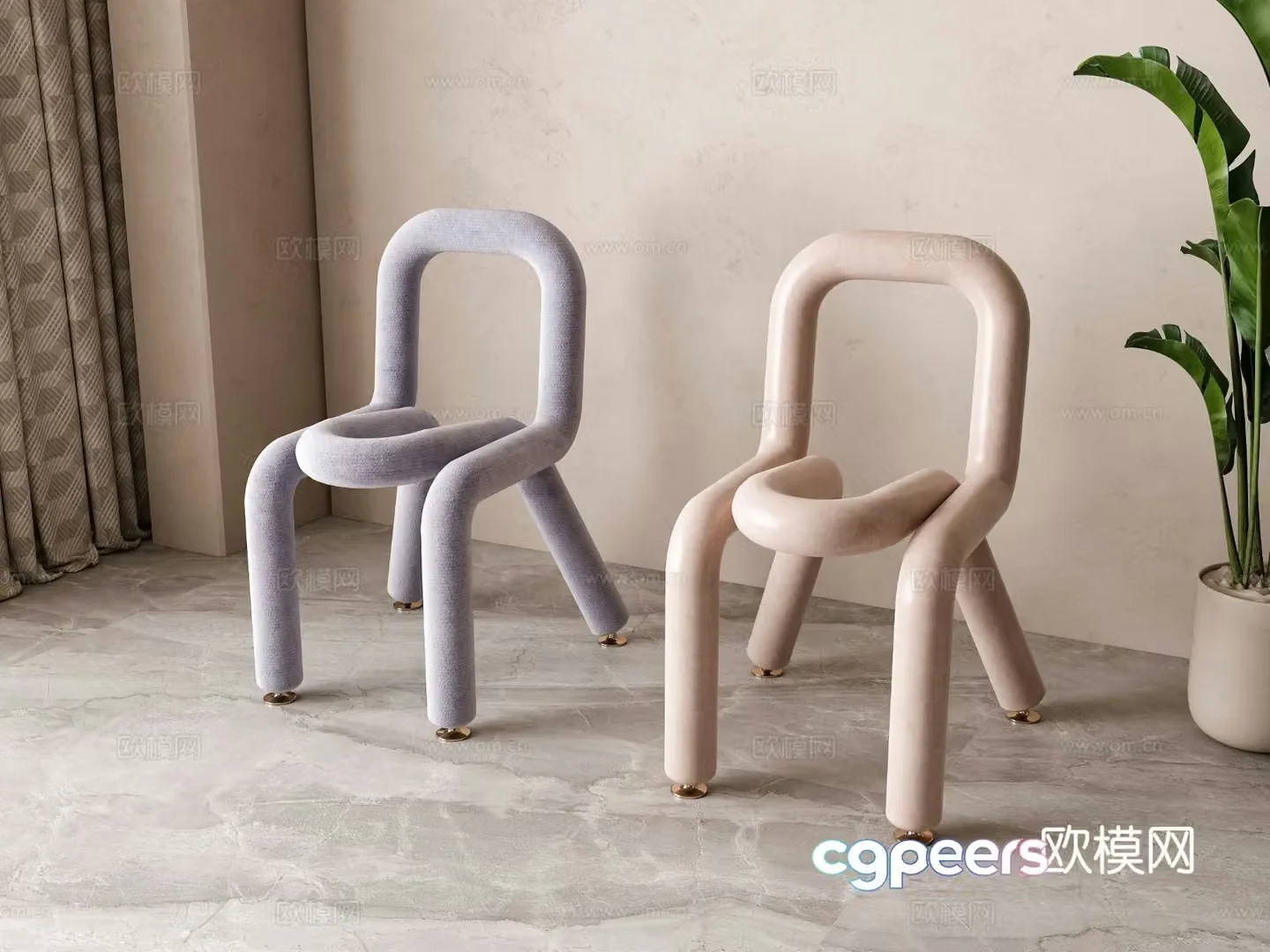 Modern steel tube chair leisure chair 3d model
