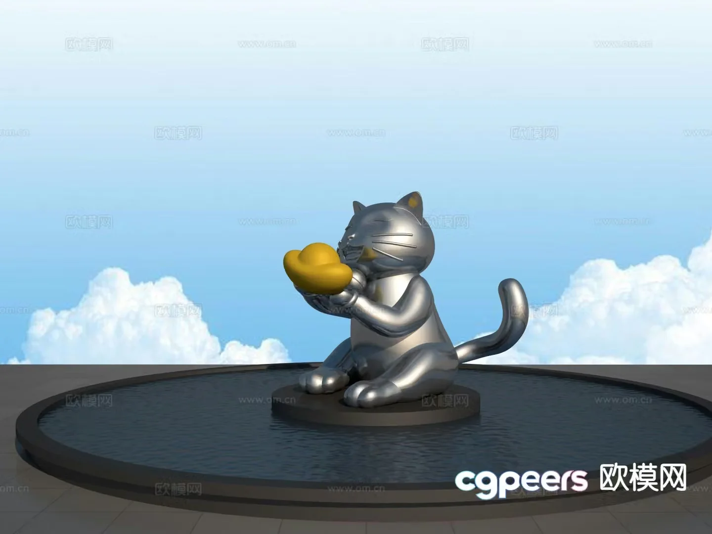 Lucky Cat Sculpture Landscape Sculpture 3D Model