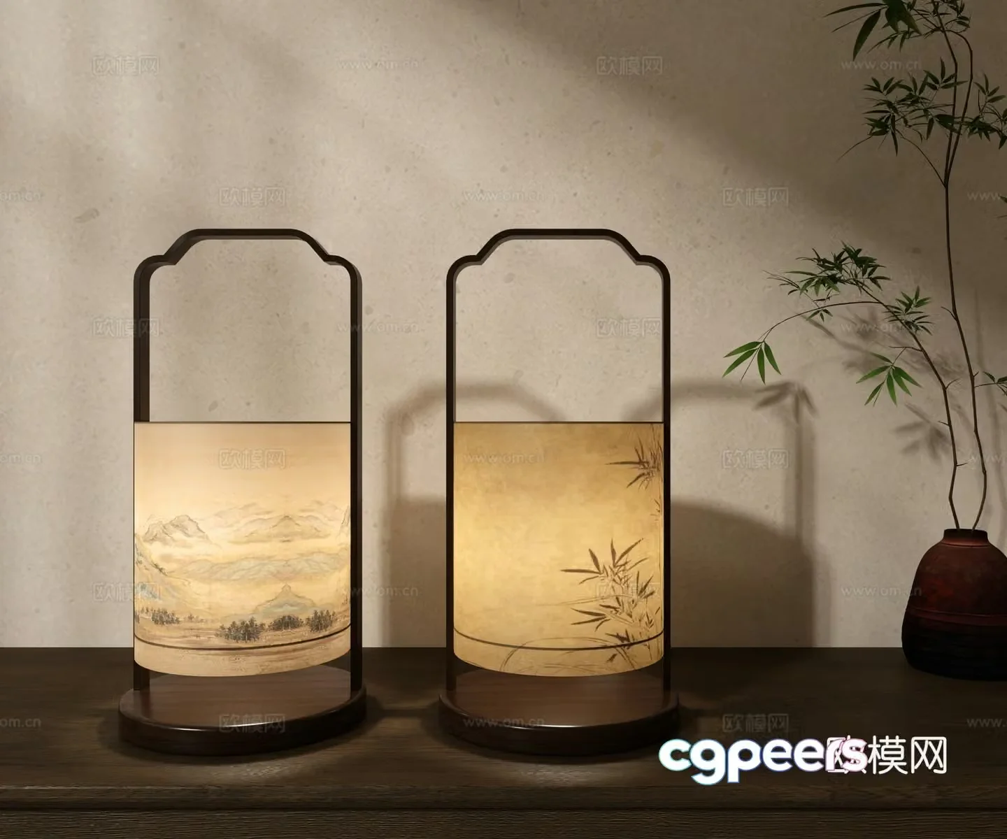 New Chinese style Chinese style table lamp green plant 3D model