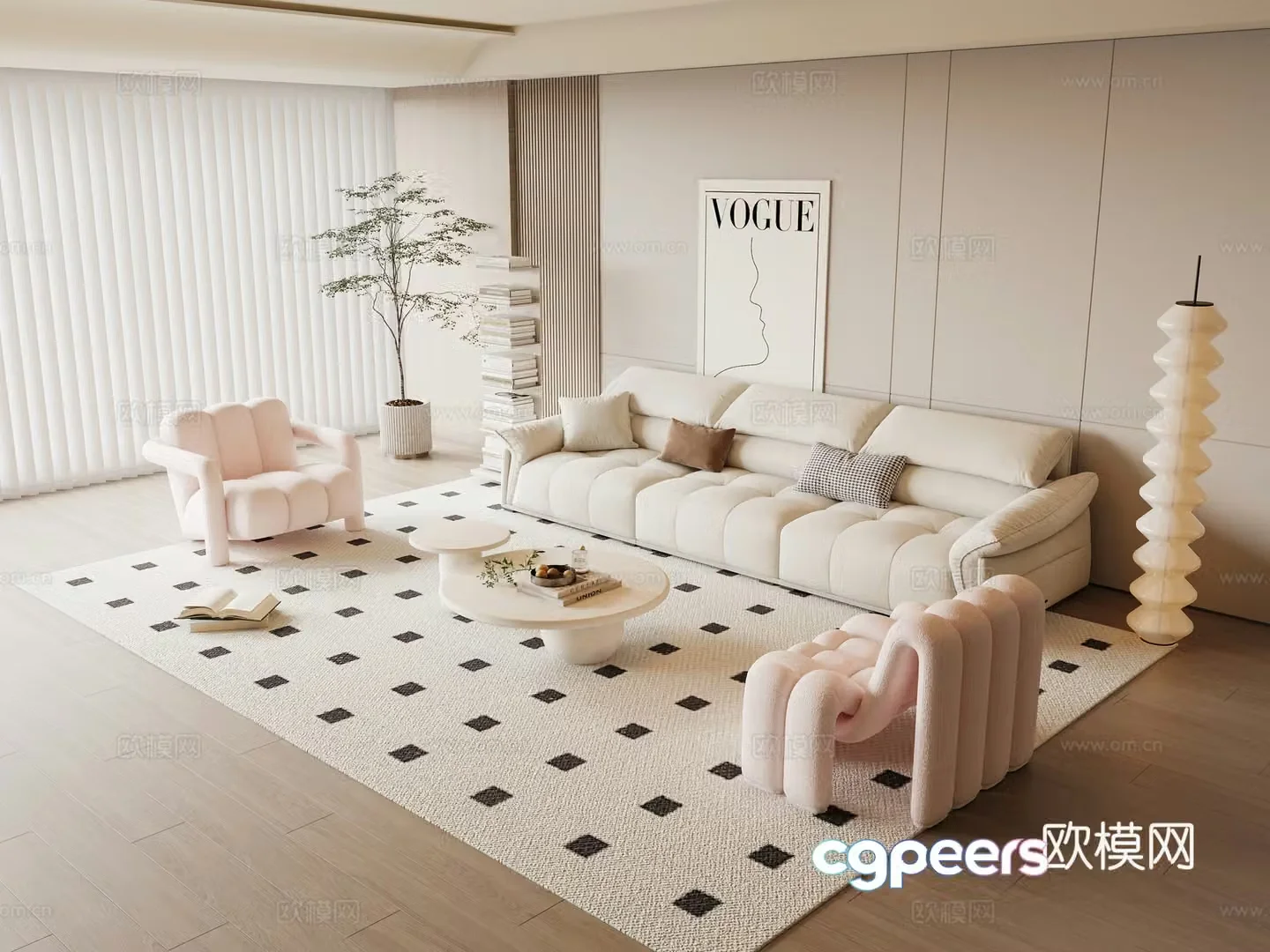 Cream style modular sofa 3d model