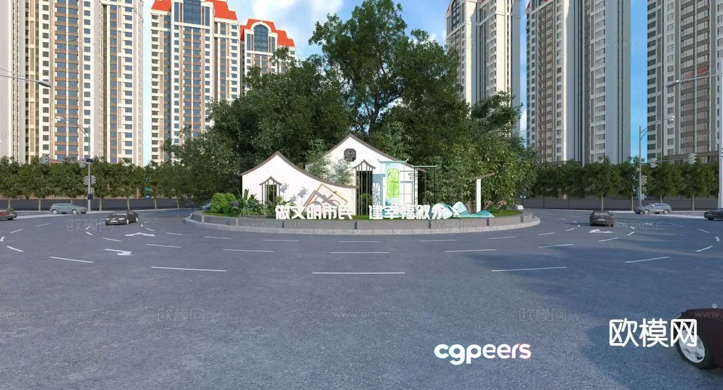 Modern roundabout cultural landscape 3D model