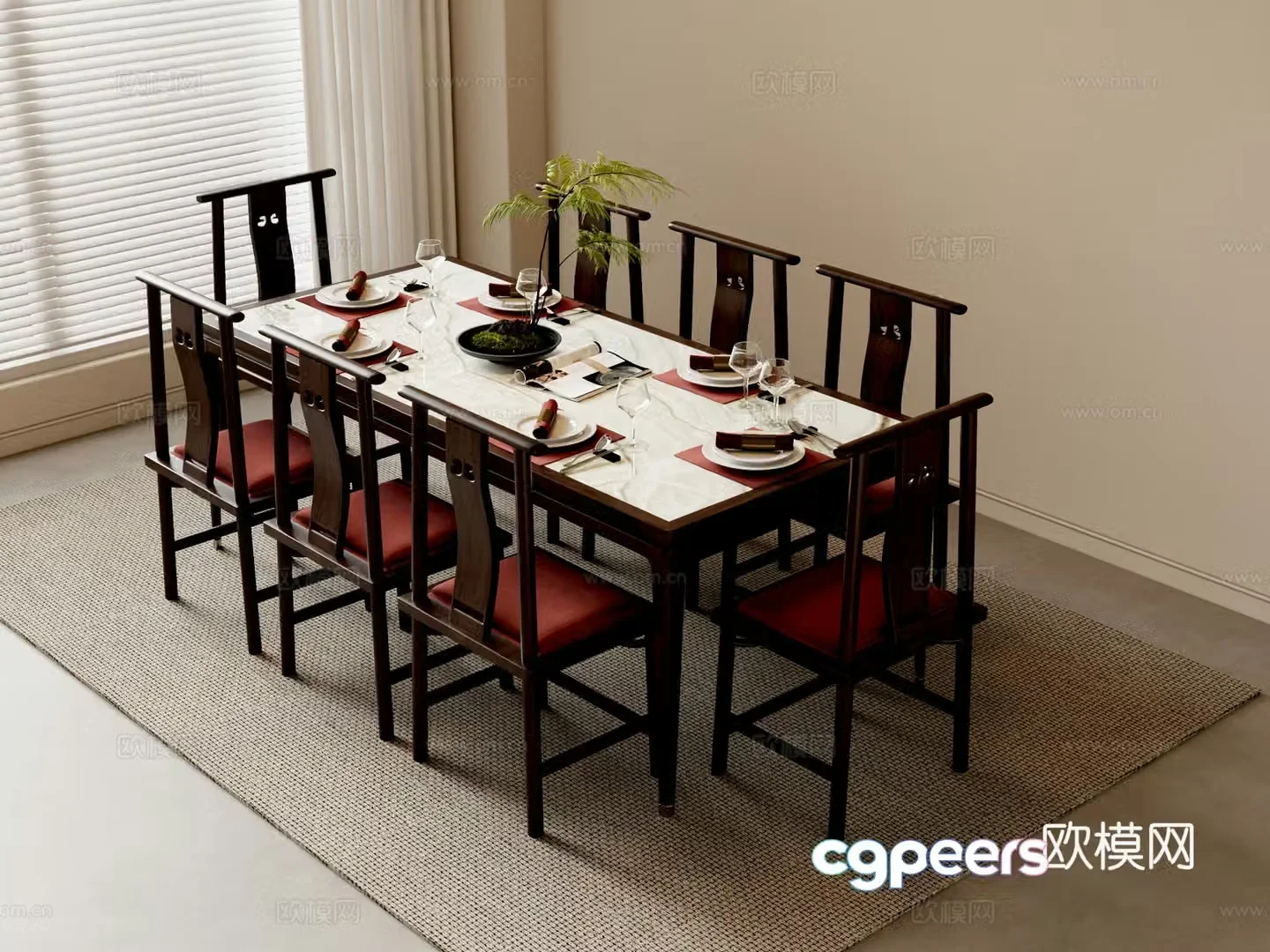 New Chinese dining table and chairs 3d model