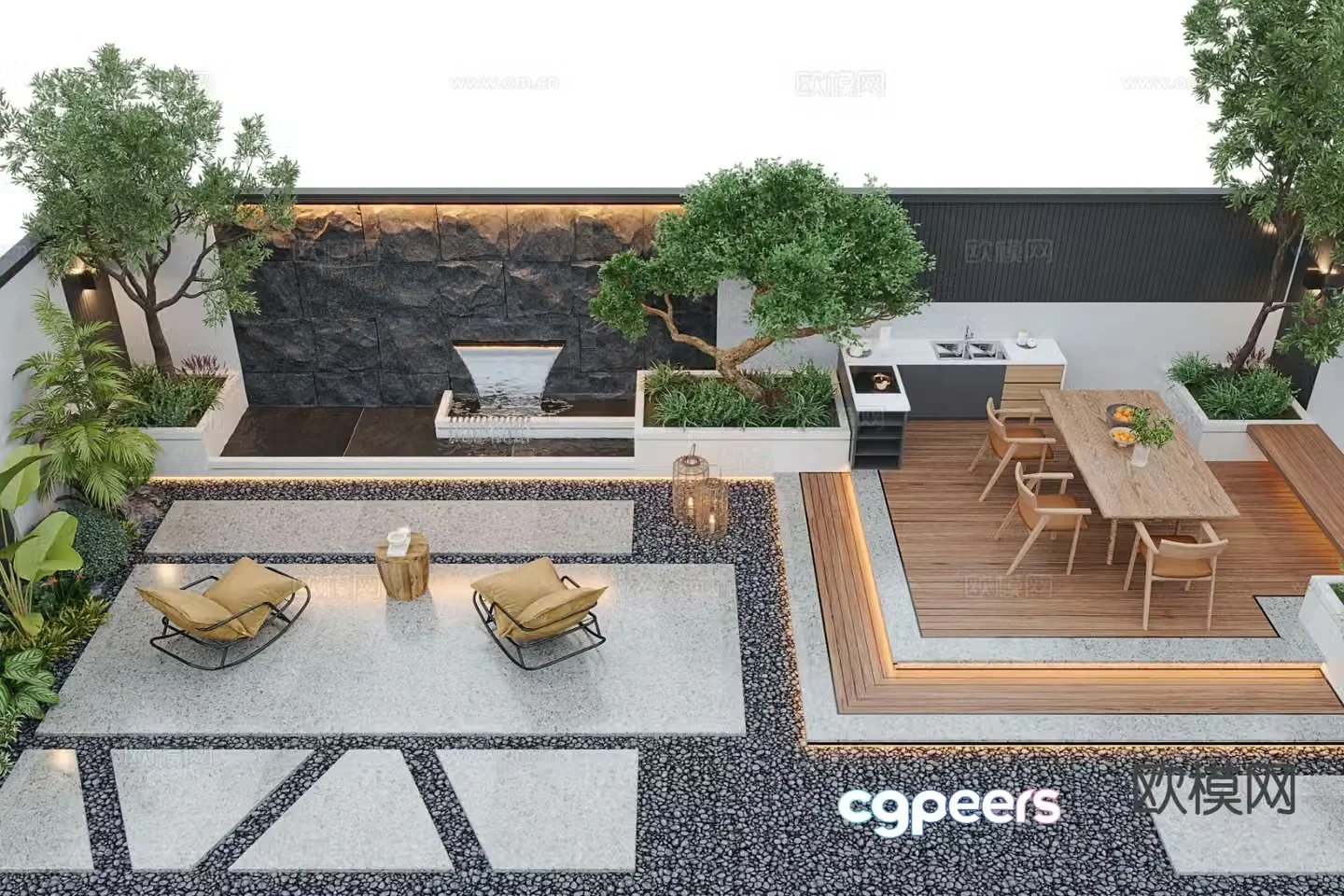 Courtyard landscape garden 3d model