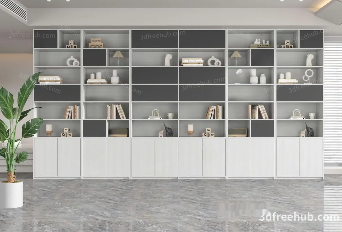 Modern Bookshelf With Decorative Items 3D Model – 20288 – VRAY Render