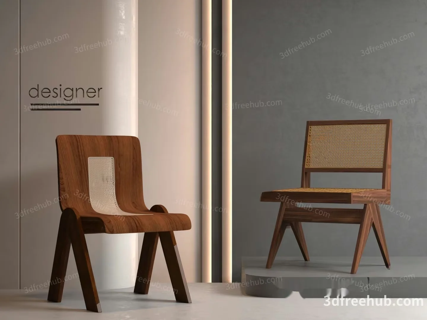 Wooden Designer Chair 3D Model – 19287 – VRAY Render