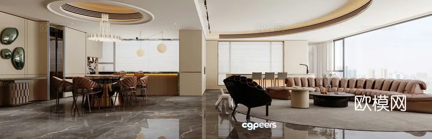 Modern living and dining room modern entrance 3d model