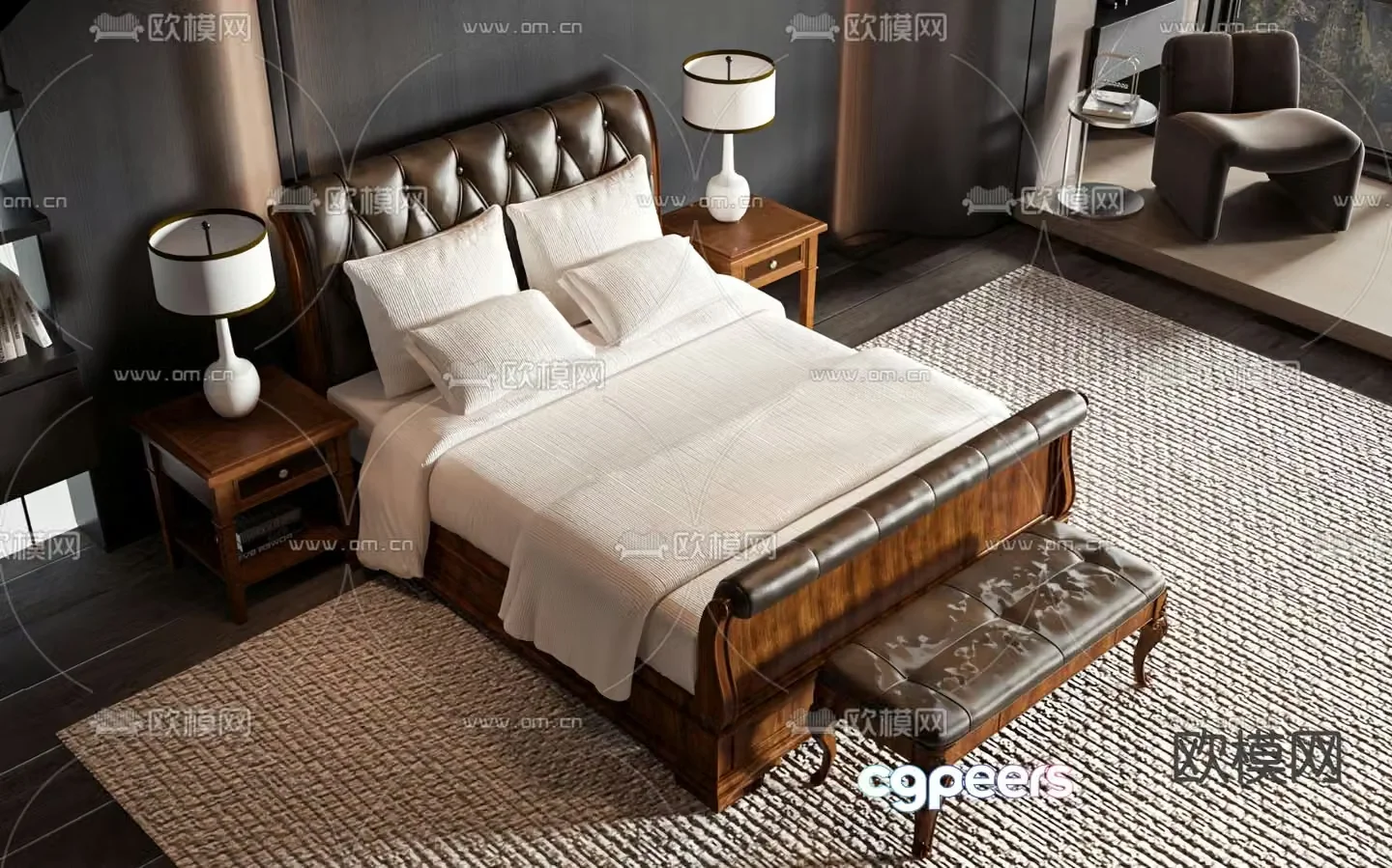 American style double bed commercial bed 3d model