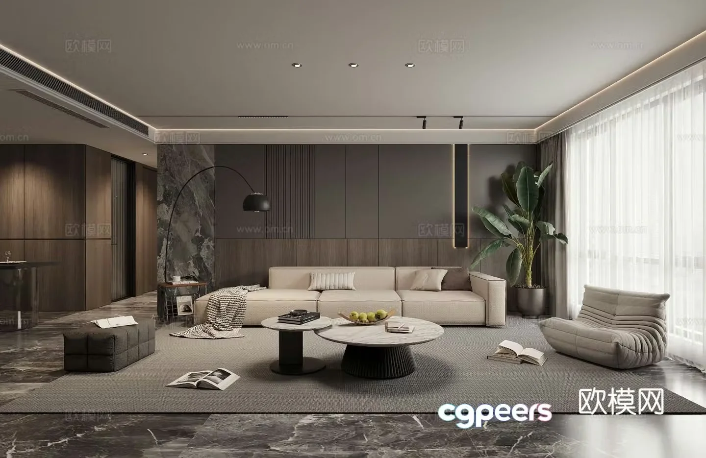 Premium gray living room Italian simple living room Combination sofa leisure chair 3D model