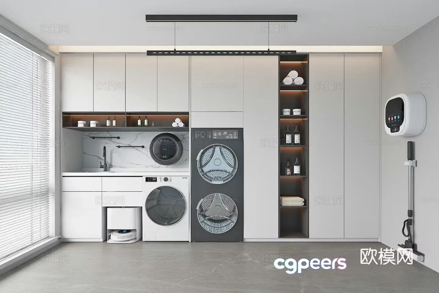 Modern laundry room balcony washing machine cabinet 3d model
