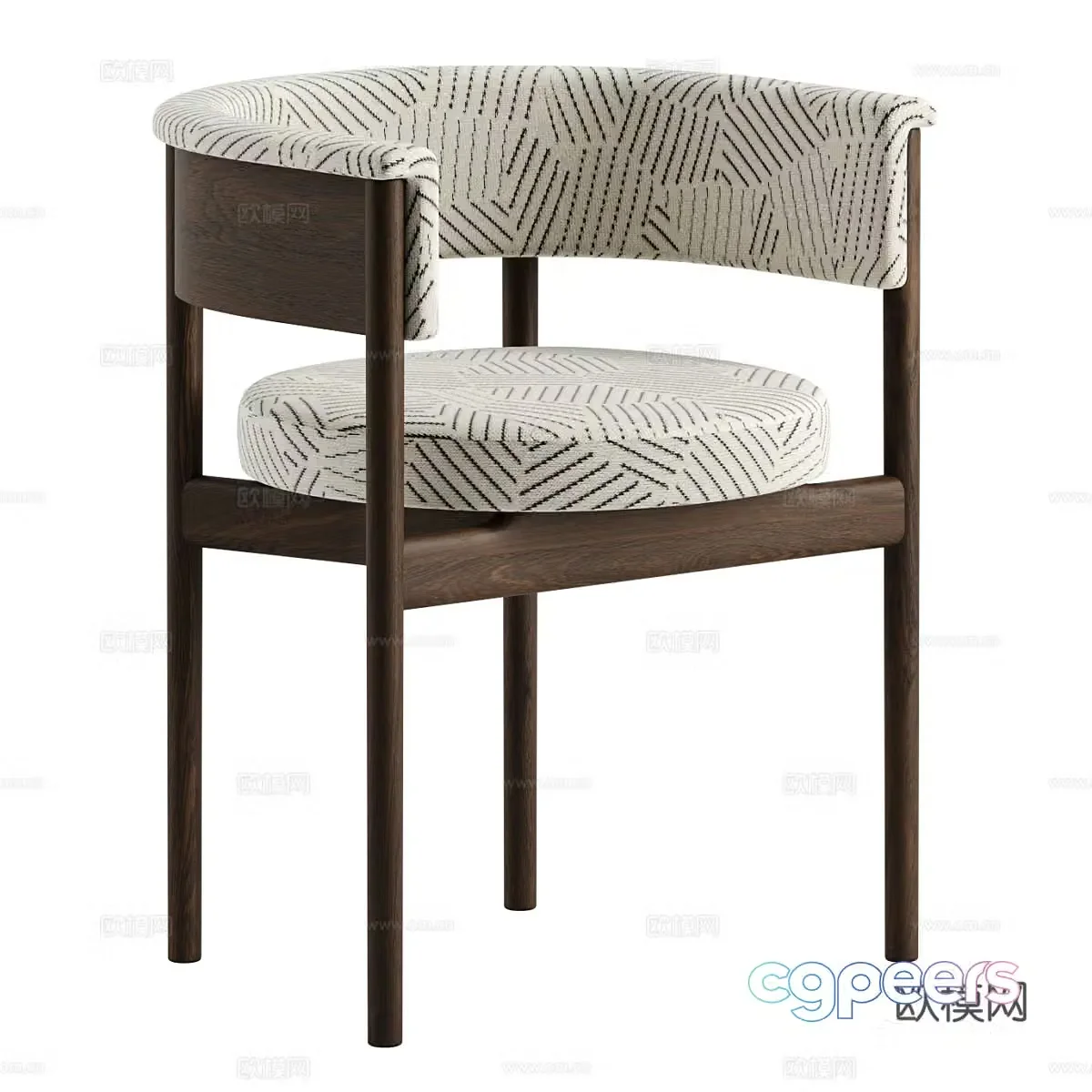 New Chinese style fabric wooden single chair 3D model