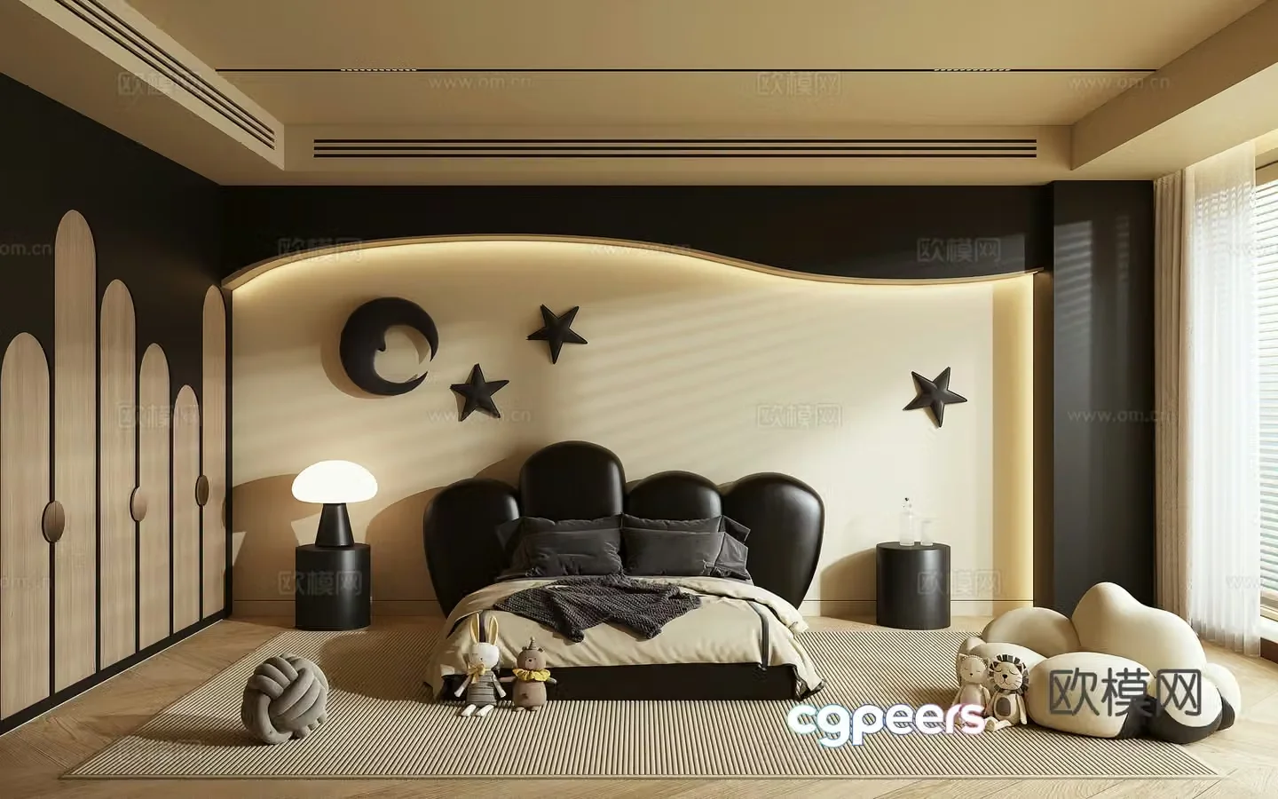 Cream style children’s room black and white children’s room 3d model