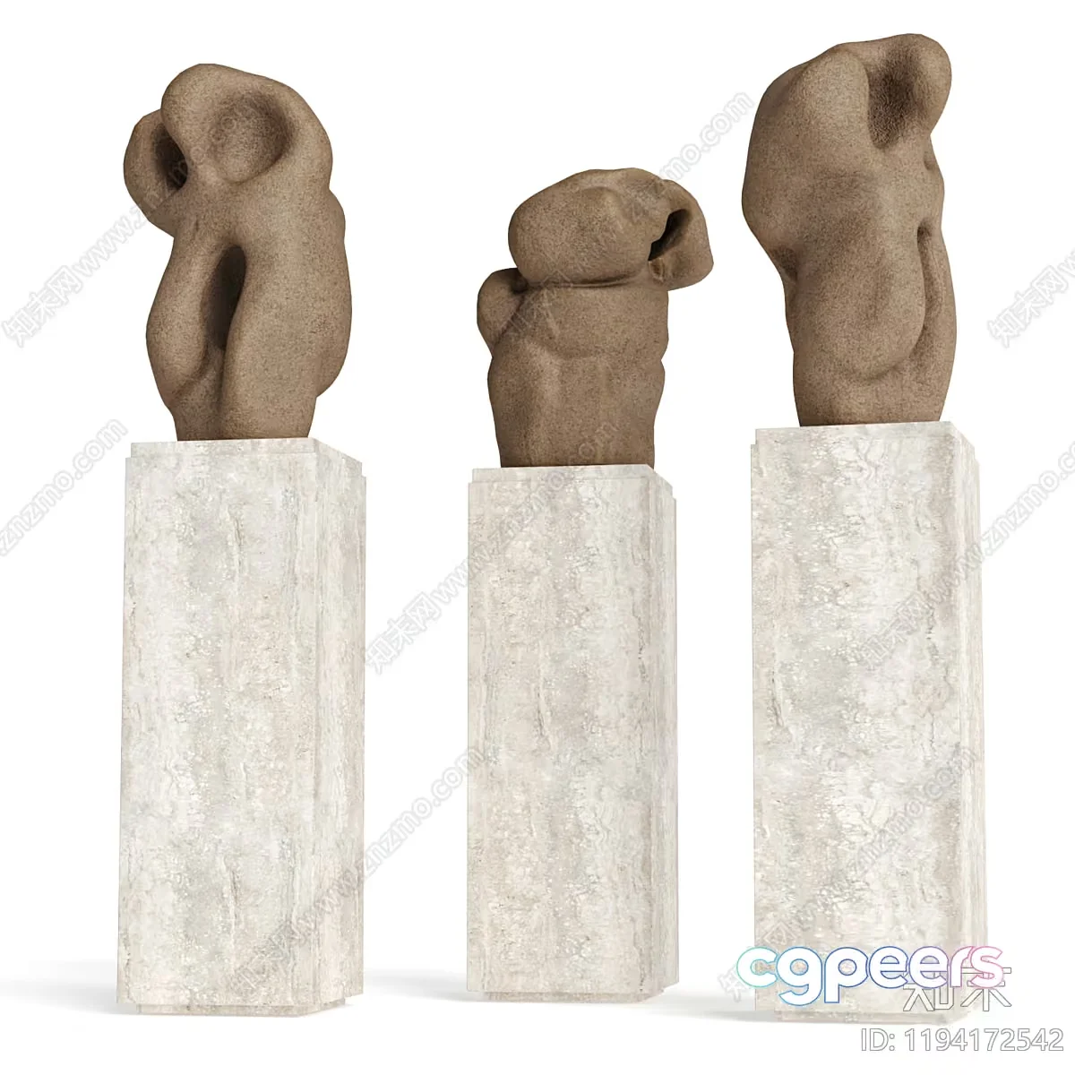 Abstract Sculptures On Pedestals 3D Model – 4226 – CORONA Render