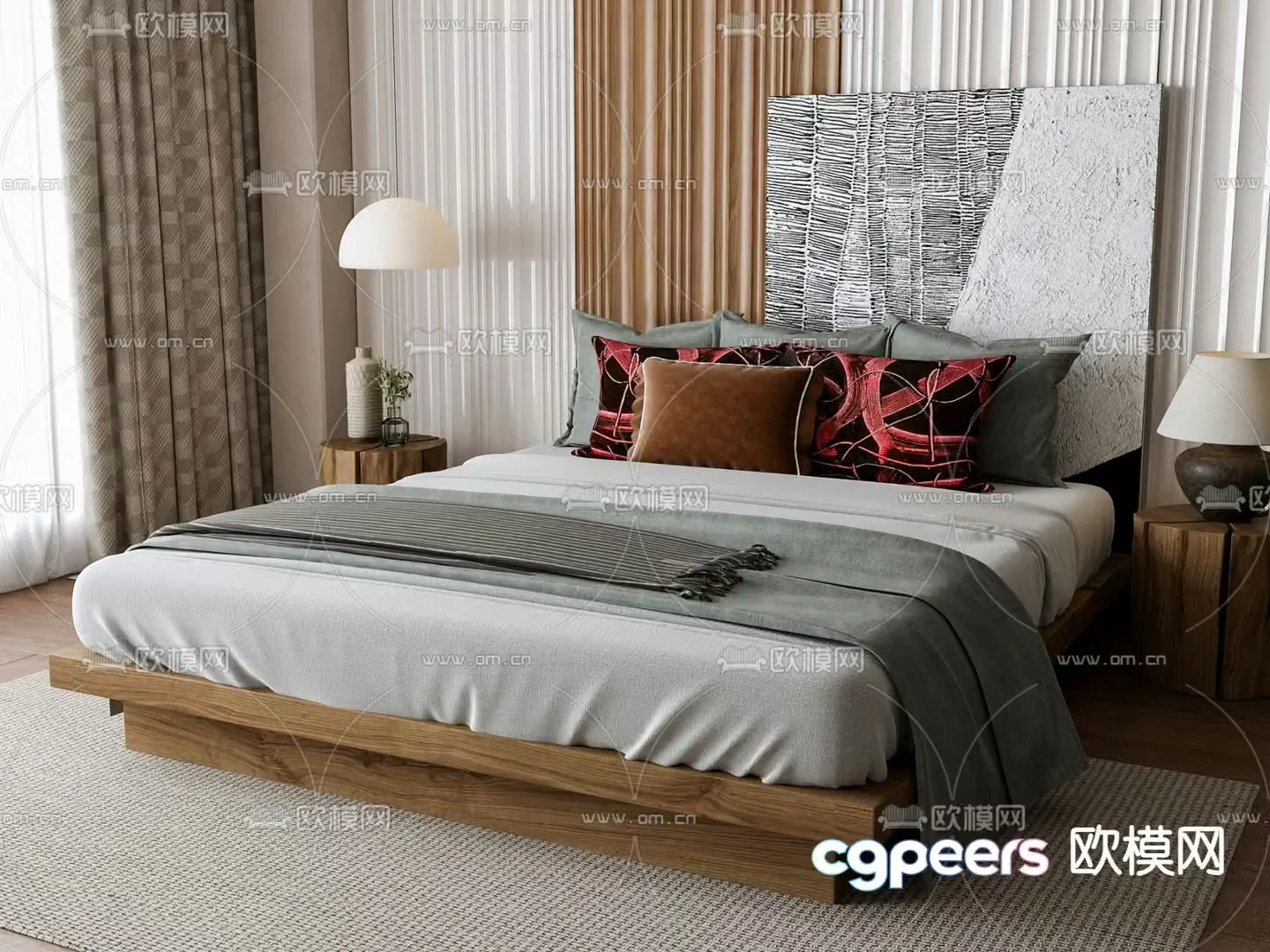 Wabi-sabi double bed 3d model