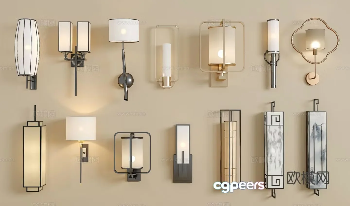 New Chinese style wall lamp Crystal wall lamp Long strip wall lamp Metal wall lamp Glass wall lamp 3D model