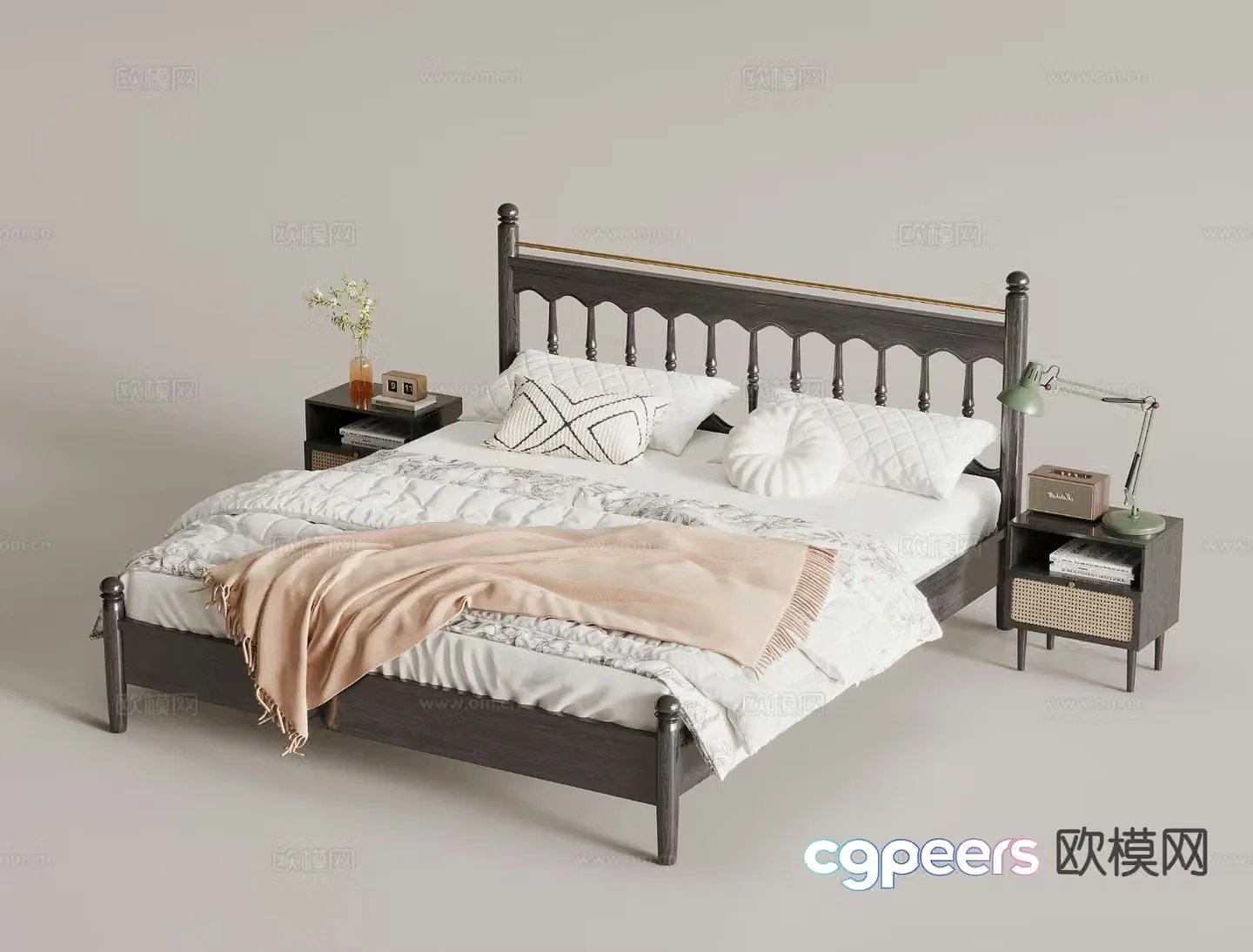 French double bed bedside table 3d model