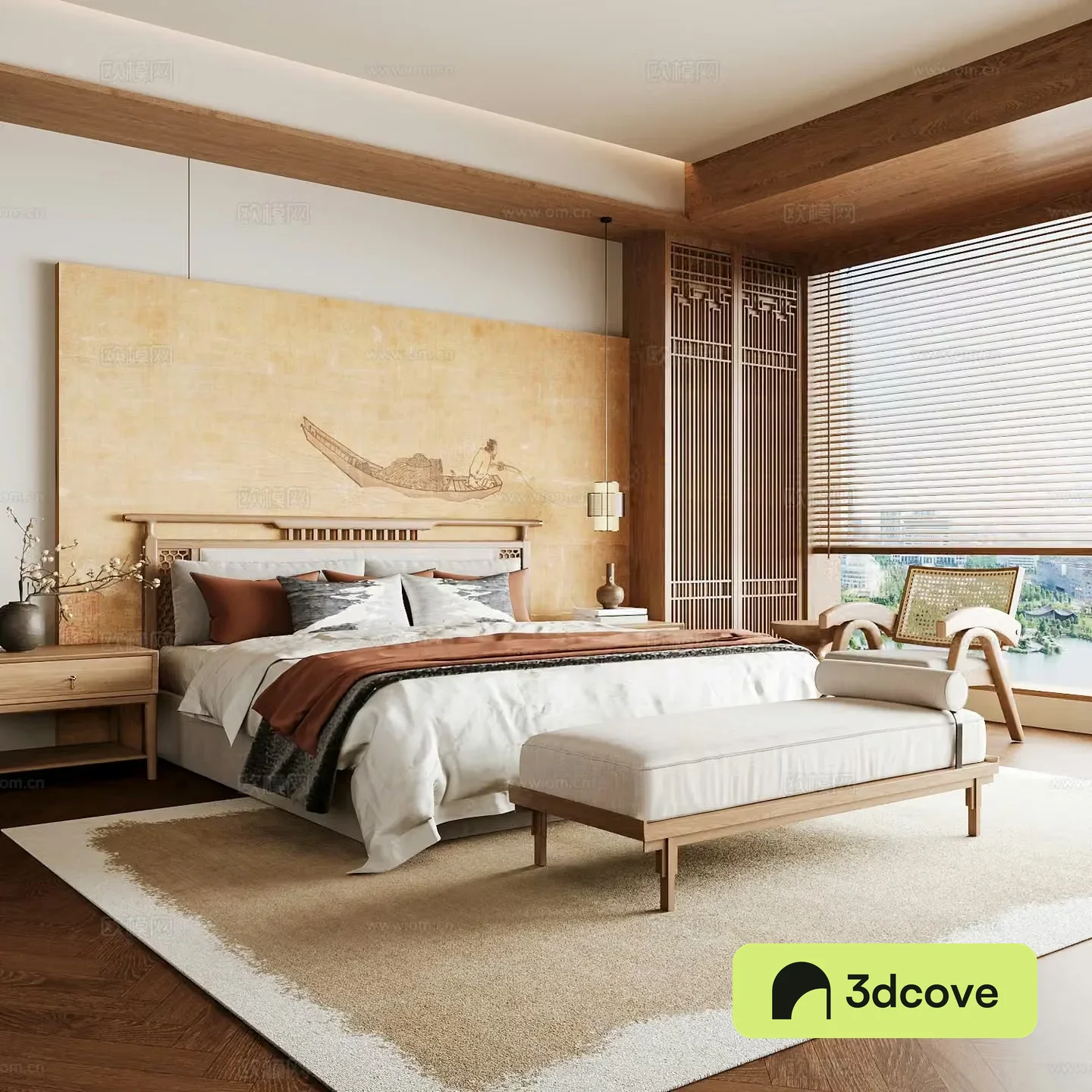 New Chinese style home bedroom Song family aesthetic bedroom Song style bedroom New Chinese style double bed New Chinese