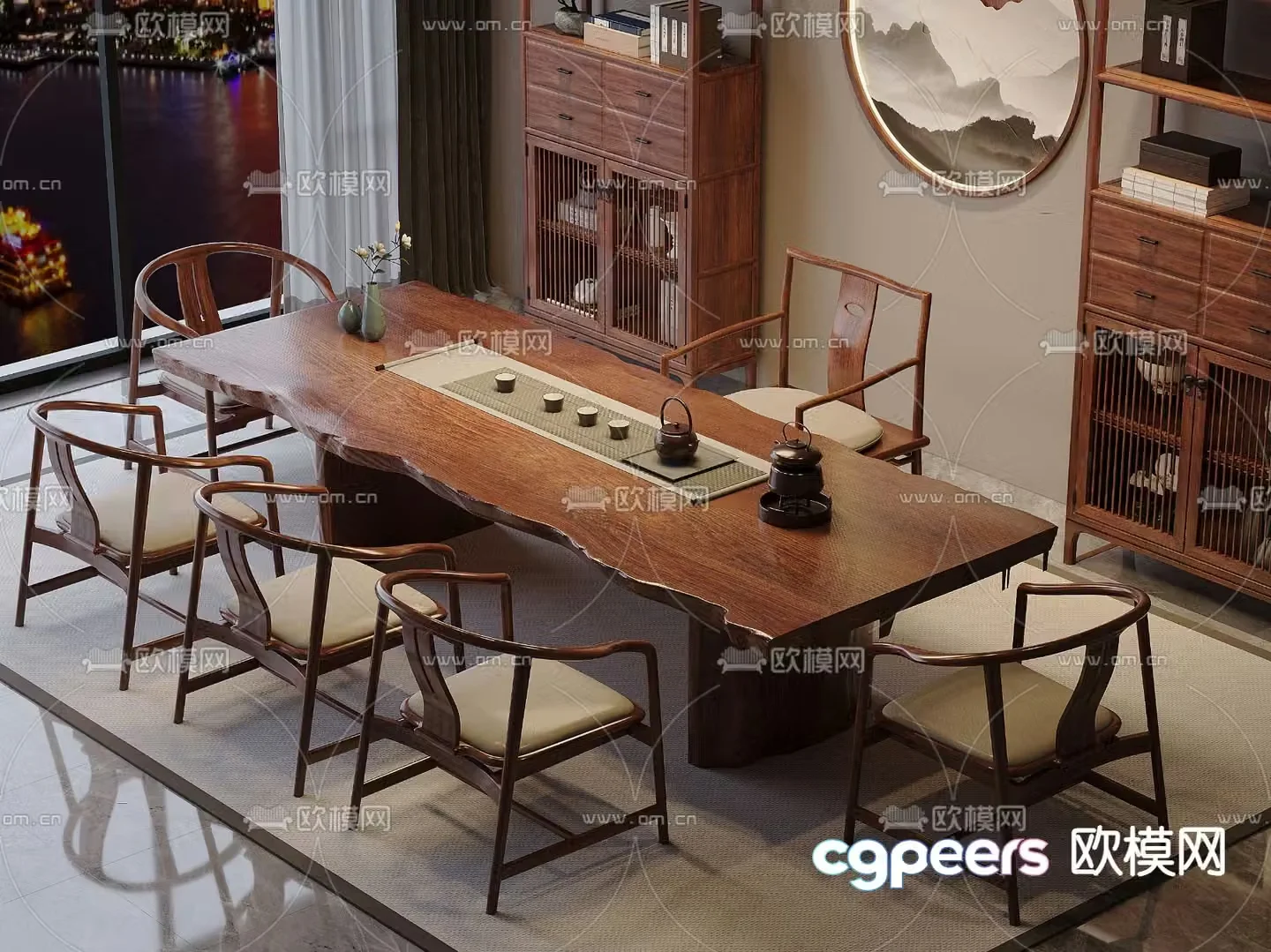 New Chinese style tea table and chairs tea table 3d model
