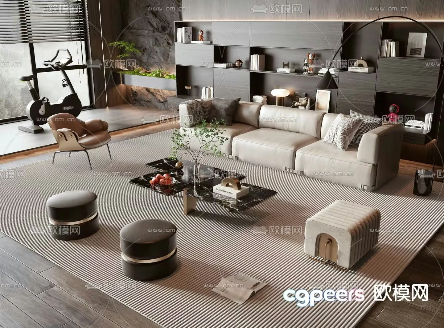 Modern modular sofa leather sofa 3d model
