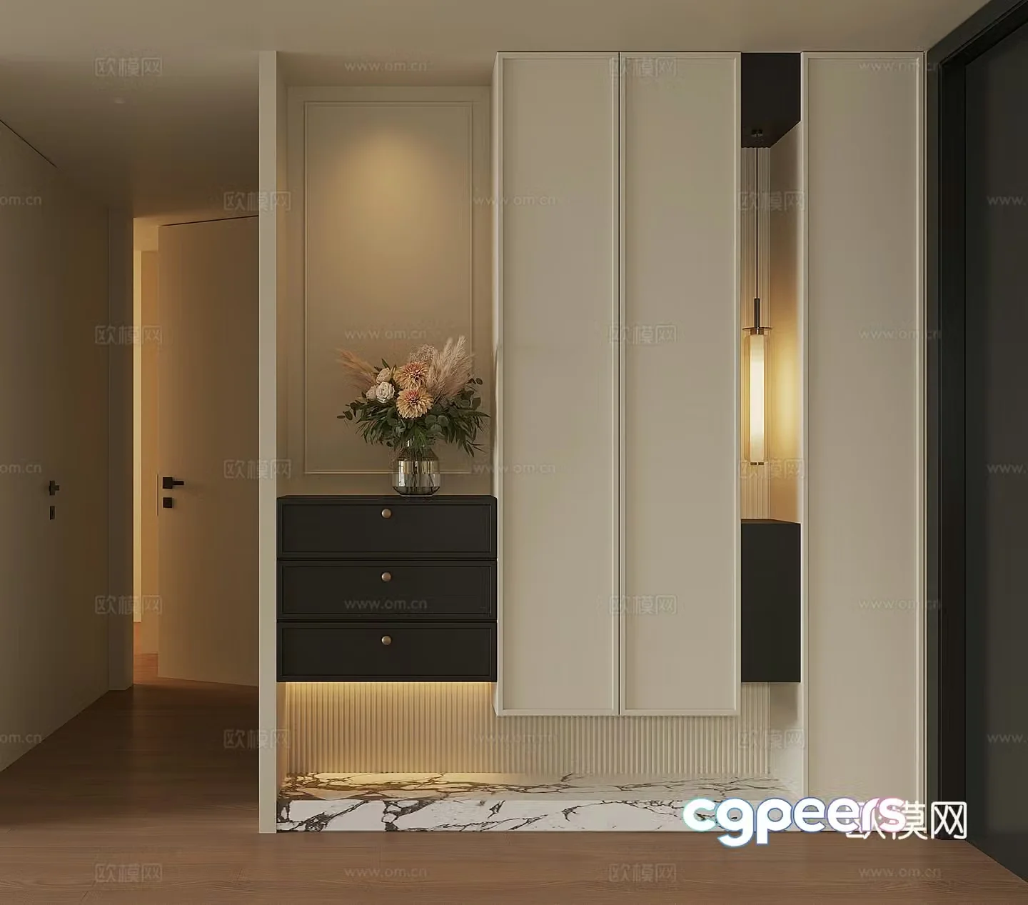 Modern home entrance shoe cabinet 3D model