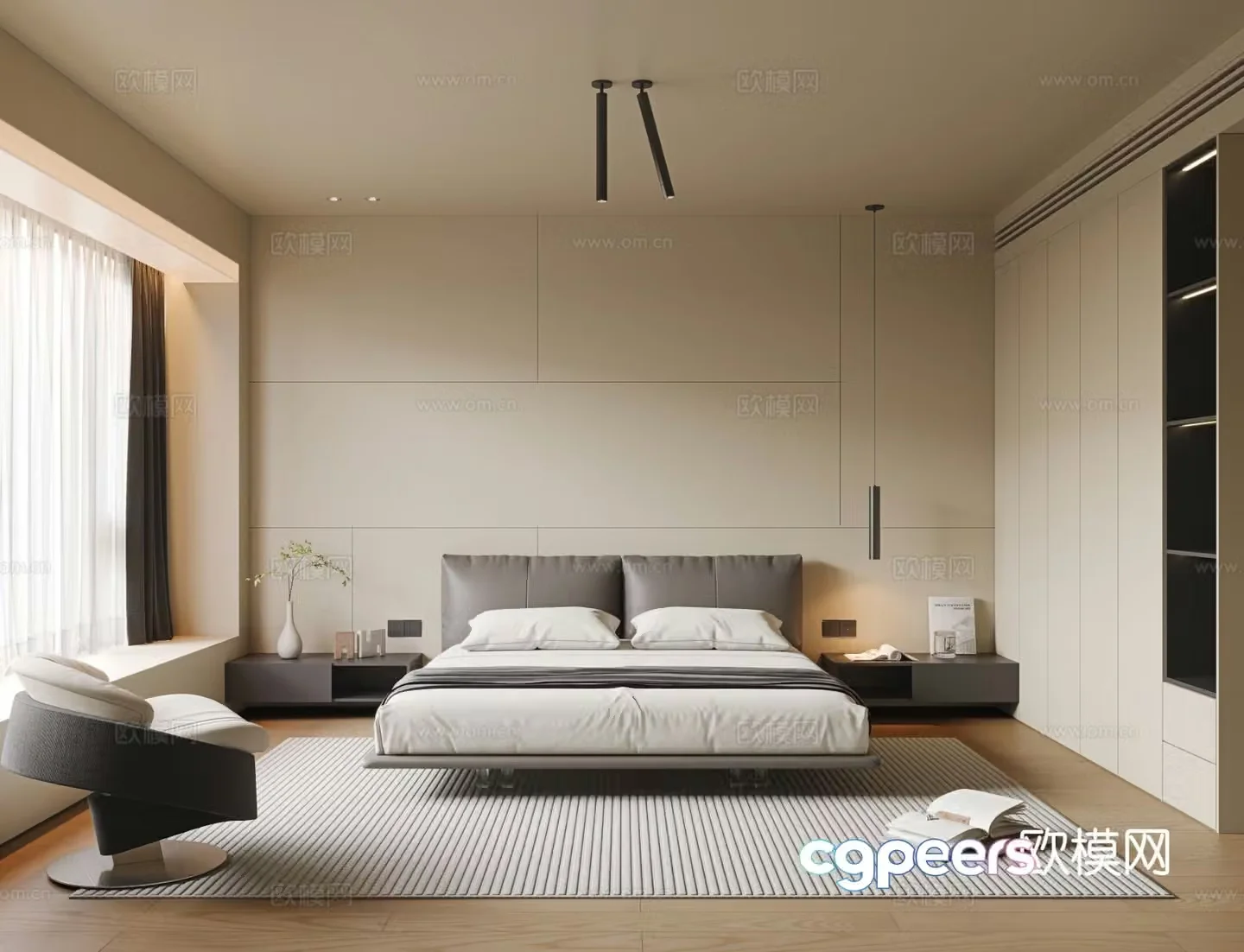 Modern minimalist bedroom master bedroom 3d model