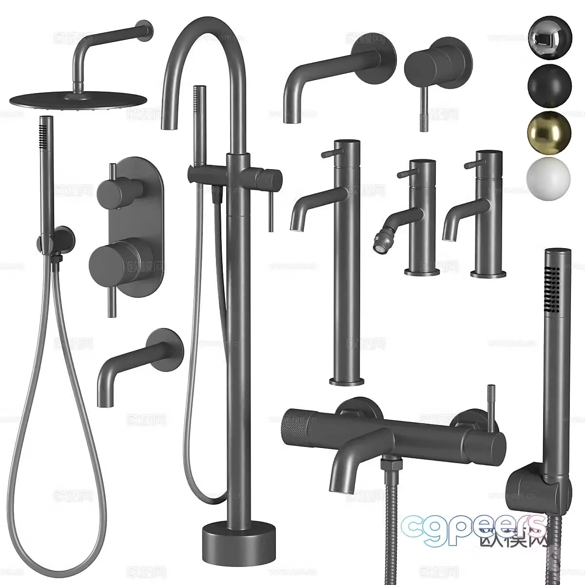 Modern faucet showerhead bathroom accessories 3d model