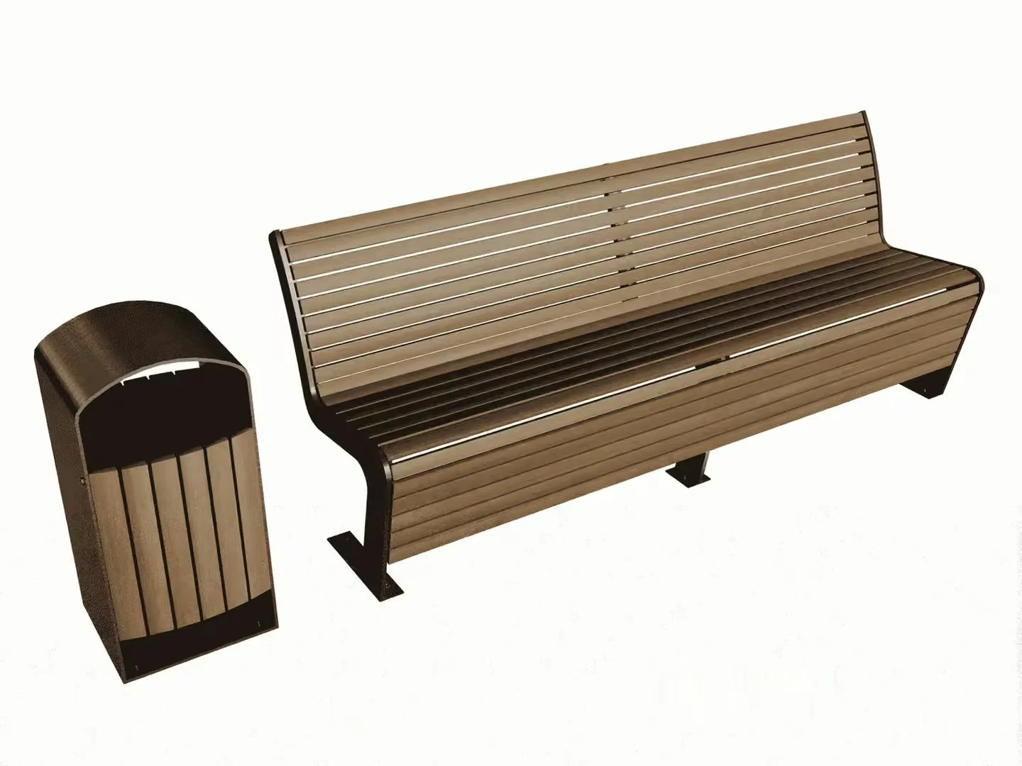 A Park Bench And Trash Can 3D Model – 14992 – VRAY Render
