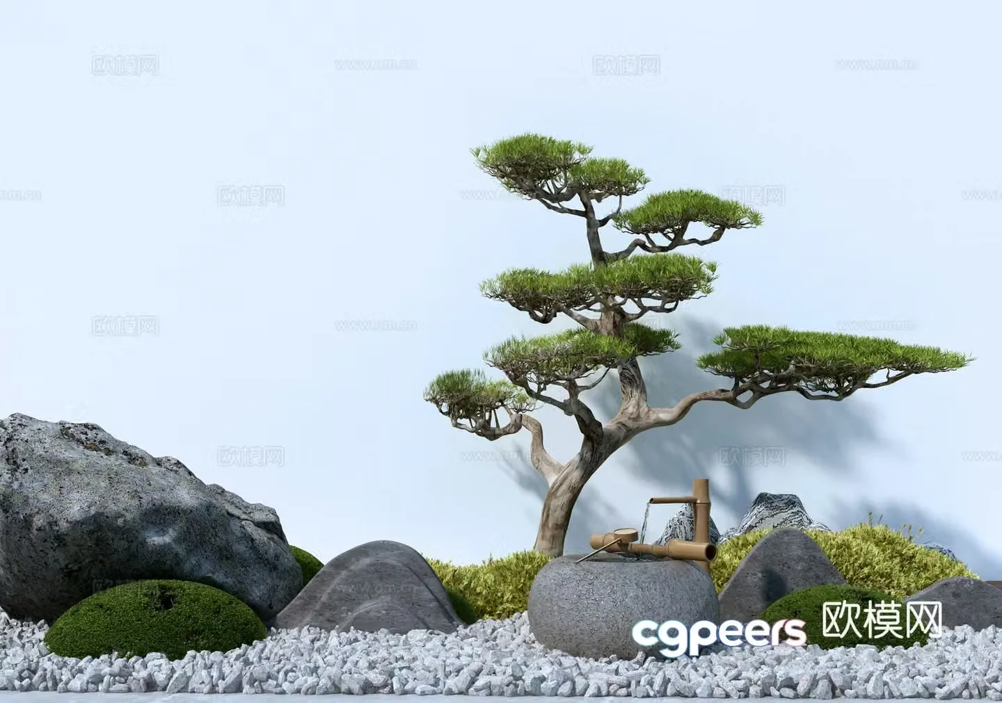 Landscape Tree Garden Sketch Zen Landscape Stone Tree Waterscape 3d Model