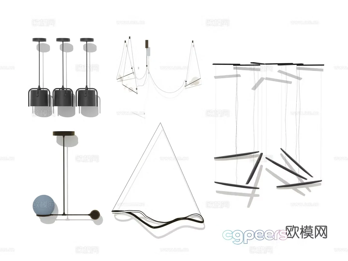 Modern Wasabi Lobby Hotel Living Room Linear Metal Cylinder Special-shaped Chandelier Combination 3D Model